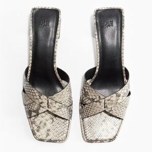 H&M Snakeskin Print Block Heel Mule Sandals NWT